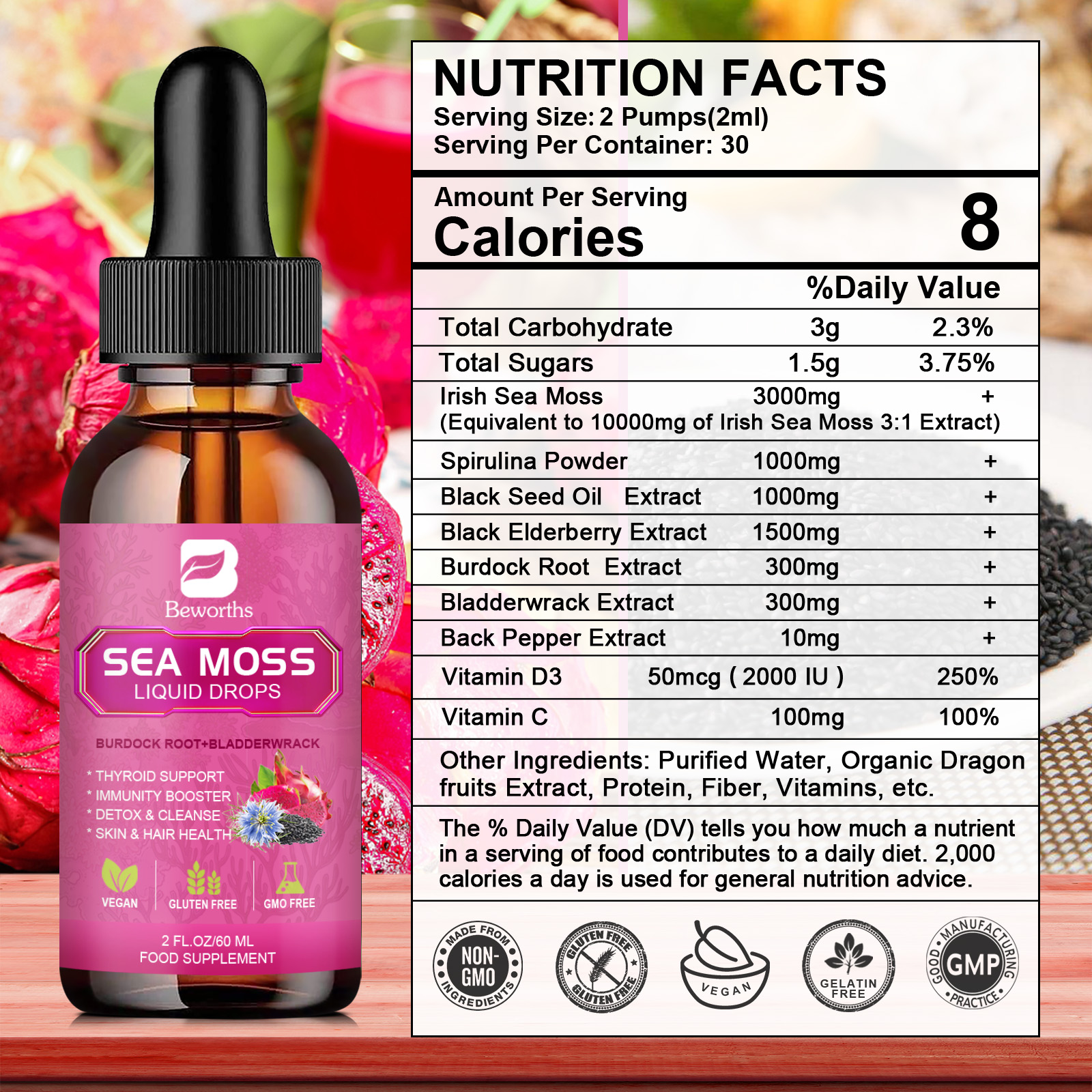 BEWORTHS 3000MG Seamoss Liquid - Root Stimulator Liquid 评论和价格