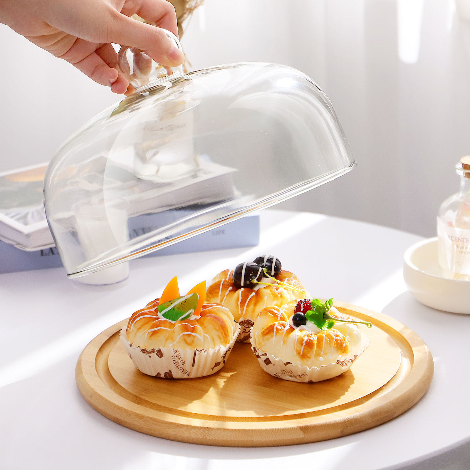 1Set Cake Holder Glass Dome Co - Plastic Dome Clear 评论和价格